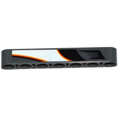 dark bluish gray technic liftarm thick 1 x 7 with air intake and red orange and white flame bottom pattern model left side sticker - set 42046