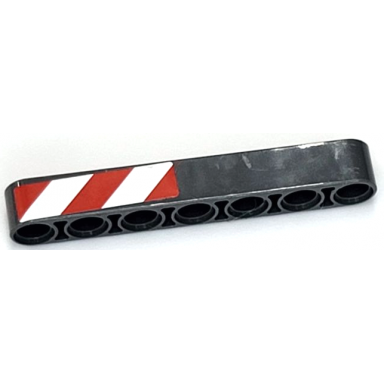 dark bluish gray technic liftarm thick 1 x 7 with red and white danger stripes pattern model right side sticker - set 42009