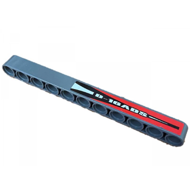 dark bluish gray technic liftarm thick 1 x 11 with white d-16ads on black and red background pattern sticker - set 8863
