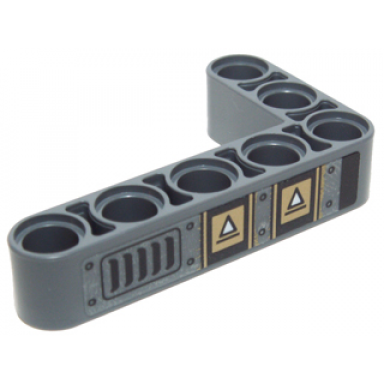 dark bluish gray technic liftarm modified bent thick l-shape 3 x 5 with white triangles and vent grille pattern model left side sticker - set 70227