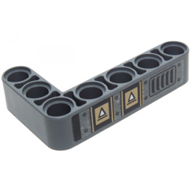 dark bluish gray technic liftarm modified bent thick l-shape 3 x 5 with white triangles and vent grille pattern model right side sticker - set 70227