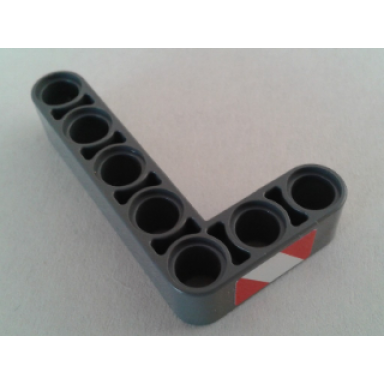 dark bluish gray technic liftarm modified bent thick l-shape 3 x 5 with red and white danger stripes pattern model left side sticker - set 8053