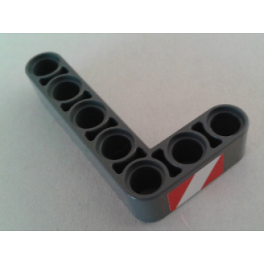 dark bluish gray technic liftarm modified bent thick l-shape 3 x 5 with red and white danger stripes pattern model right side sticker - set 8053