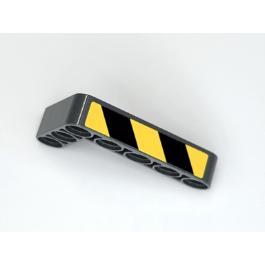 dark bluish gray technic liftarm modified bent thick l-shape 3 x 5 with black and yellow danger stripes pattern model left side stickers - set 42081