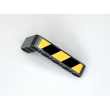 dark bluish gray technic liftarm modified bent thick l-shape 3 x 5 with black and yellow danger stripes pattern model right side stickers - set 42081