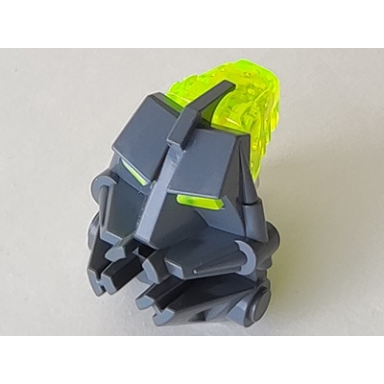 dark bluish gray bionicle head connector block 3 x 4 x 1 2 3 with trans-neon green eye brain stalk 32553 32554