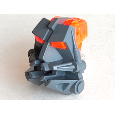 dark bluish gray bionicle head connector block 3 x 4 x 1 2 3 with trans-neon orange eye brain stalk 32553 32554