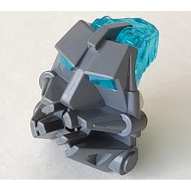 dark bluish gray bionicle head connector block 3 x 4 x 1 2 3 with trans-light blue eye brain stalk 32553 32554