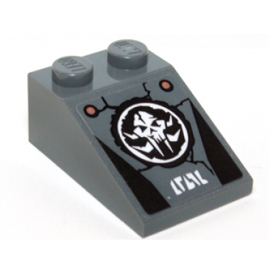 dark bluish gray slope 33 3 x 2 with white chima mammoth skull emblem copper rivets and white symbols pattern sticker - set 70226
