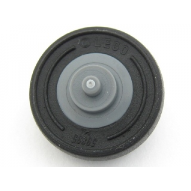 dark bluish gray wheel center small with stub axles pulley wheel with black tire 14mm d x 4mm smooth small single with number embossed on side 3464 59895