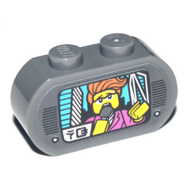 dark bluish gray brick modified 1 x 3 with round ends with tv display female reporter with microphone and ninjago logogram ng pattern sticker - set 71741