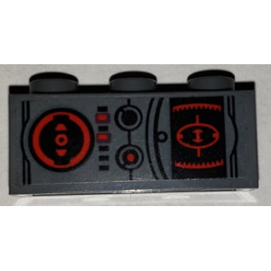 dark bluish gray brick 1 x 3 with sw black and red target monitor and buttons pattern sticker - set 75243