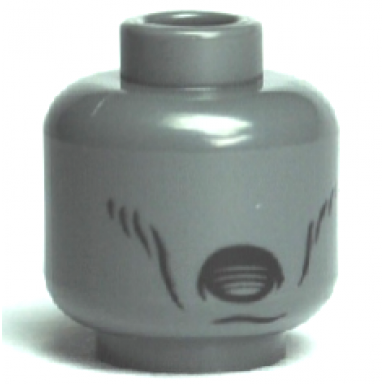 dark bluish gray minifigure head alien dementor with black cheek lines and chin dimple faded oval open mouth pattern