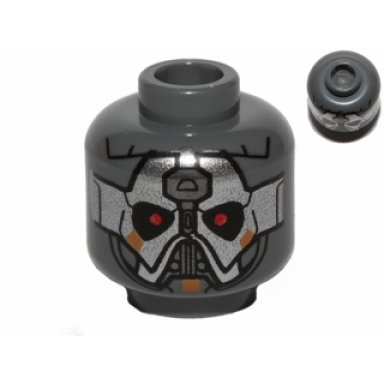 dark bluish gray minifigure head alien with silver mask and red eyes pattern sw sith warrior