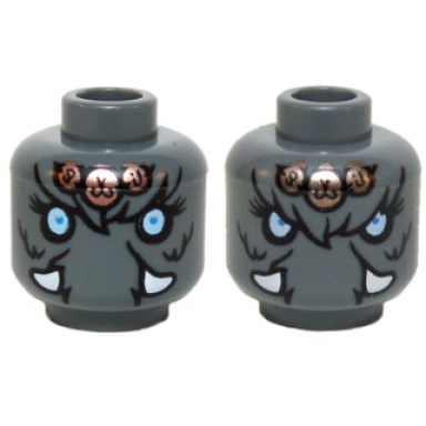dark bluish gray minifigure head dual sided alien chima mammoth bright light blue eyes copper pendants white tusks neutral angry pattern maula