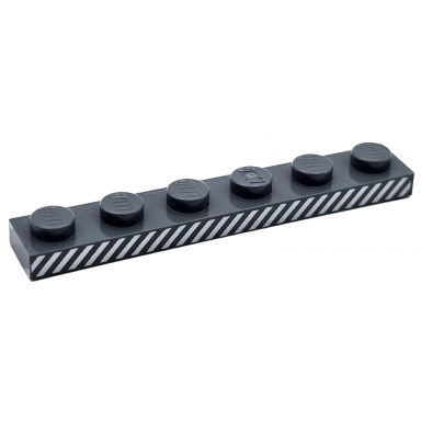 dark bluish gray plate 1 x 6 with silver diagonal stripes pattern