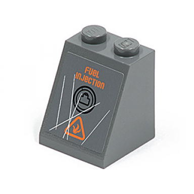 dark bluish gray slope 65 2 x 2 x 2 with bottom tube with fuel injection filler cap and scratches pattern sticker - set 8964