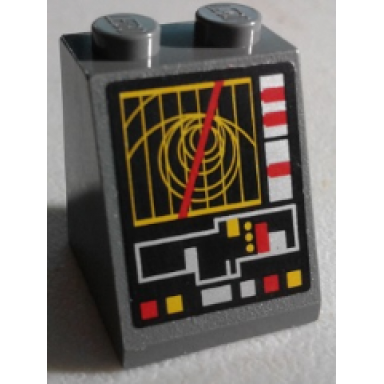 dark bluish gray slope 65 2 x 2 x 2 with bottom tube with sw cannon operating monitor and control panel pattern sticker - set 7879