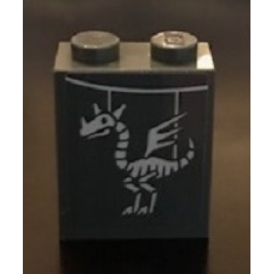 dark bluish gray slope 65 2 x 2 x 2 with bottom tube with dragon skeleton pattern sticker - set 71043