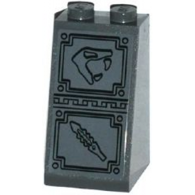 dark bluish gray slope 75 2 x 2 x 3 - solid studs with snake head looking right and serrated blade sword bas-relief sculpture pattern sticker - set 70750