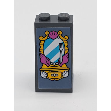 dark bluish gray slope 75 2 x 2 x 3 - solid studs with vanity and mirror pattern sticker - set 41145