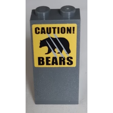 dark bluish gray slope 75 2 x 2 x 3 - solid studs with black caution! bears and black bear with claw scratch marks pattern sticker - set 60188