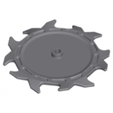dark bluish gray technic circular saw blade 9 x 9 with frictionless axle hole and teeth in alternating directions