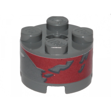 dark bluish gray brick round 2 x 2 with axle hole with sw landspeeder dark red peeling paint pattern sticker - set 75271