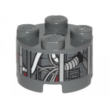 dark bluish gray brick round 2 x 2 with axle hole with sw landspeeder pipes and circuitry pattern sticker - set 75271