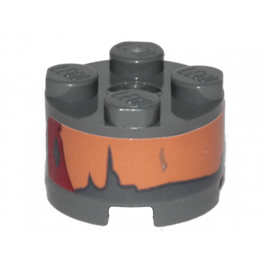 dark bluish gray brick round 2 x 2 with axle hole with sw landspeeder nougat and dark red peeling paint pattern sticker - set 75271