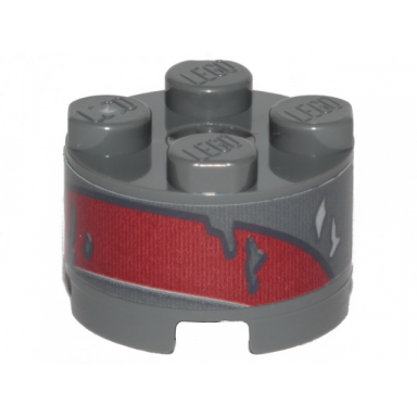 dark bluish gray brick round 2 x 2 with axle hole with sw landspeeder dark red peeling paint and gray scratches pattern sticker - set 75271