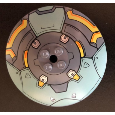 dark bluish gray dish 8 x 8 inverted radar with sand green armor plates and bright light orange hoses pattern