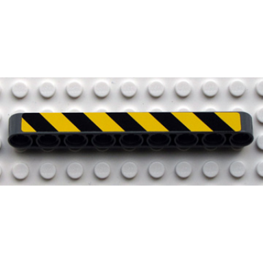 dark bluish gray technic liftarm thick 1 x 9 with black and yellow danger stripes pattern model right sticker - set 8285
