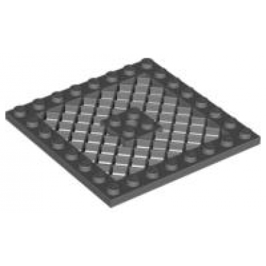 dark bluish gray plate modified 8 x 8 with grille and hole in center