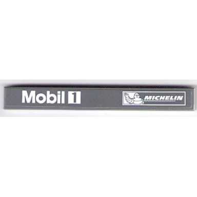 dark bluish gray tile 1 x 8 with white mobil 1 logo and michelin logo pattern sticker - set 75876