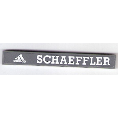 dark bluish gray tile 1 x 8 with white adidas logo and schaeffler pattern sticker - set 75876