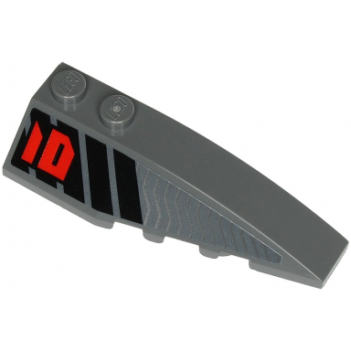 dark bluish gray wedge 6 x 2 right with red number 01 and black and silver stripes pattern sticker - set 71713