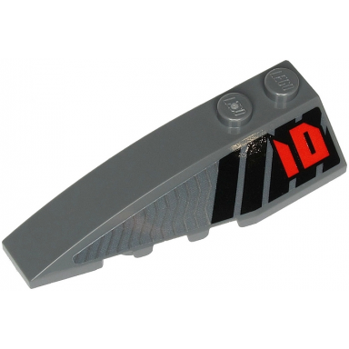 dark bluish gray wedge 6 x 2 left with red number 01 and black and silver stripes pattern sticker - set 71713