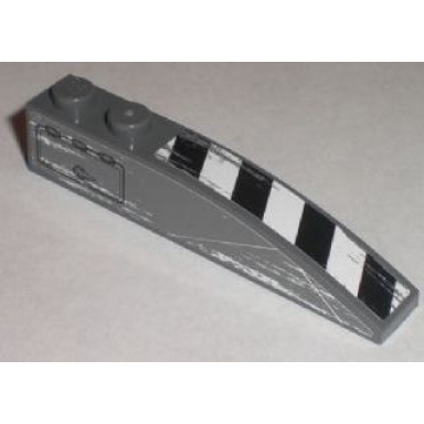 dark bluish gray slope curved 6 x 1 with black and white danger stripes and hatch pattern model left stickers - set 8211