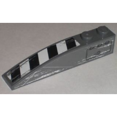 dark bluish gray slope curved 6 x 1 with black and white danger stripes and hatch pattern model right stickers - set 8211