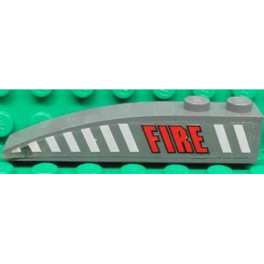 dark bluish gray slope curved 6 x 1 with red fire and white stripes pattern model right side sticker - set 7043