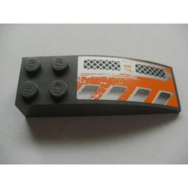 dark bluish gray slope curved 6 x 2 with checkered plates and silver orange pattern model left sticker - set 8137