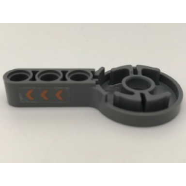 dark bluish gray technic rotation joint disk with large pin hole and 3l liftarm thick with 3 orange chevrons pattern left sticker - set 7706