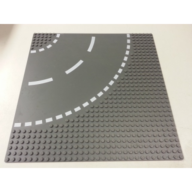dark bluish gray baseplate road 32 x 32 6-stud curve with white dashed lines pattern