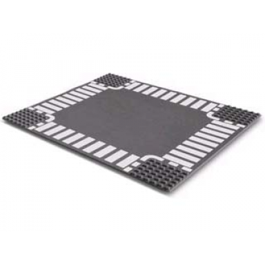 dark bluish gray baseplate road 32 x 32 6-stud crossroad with white dashed lines and crosswalks pattern