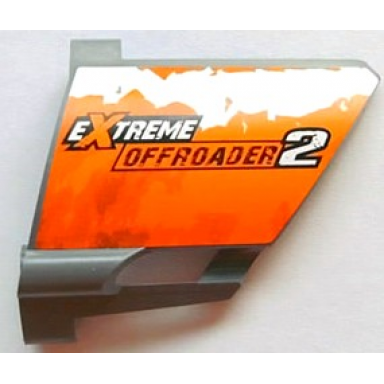 dark bluish gray technic panel fairing 22 large short small hole side a with extreme offroader 2 on orange and white splatter pattern sticker - set 8297