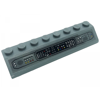 dark bluish gray slope 45 2 x 8 with control panel with levers dials and buttons pattern sticker - set 76161