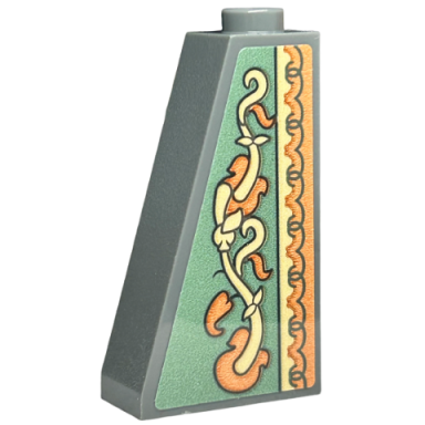 dark bluish gray slope 75 2 x 1 x 3 - hollow stud with wallpaper orange and tan vines leaves and ornamental geometric border on sand green background pattern sticker - set 40579