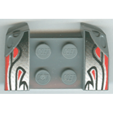 vehicle mudguard 2 x 4 with headlights overhang with silver flames and red stripes pattern