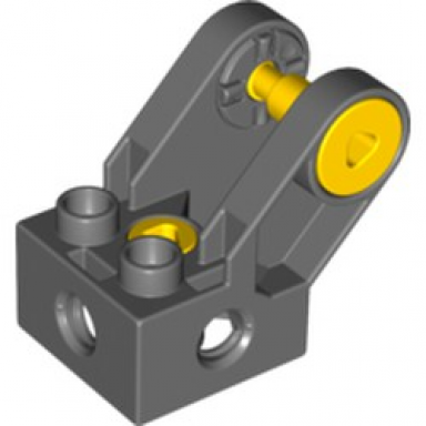 dark bluish gray duplo toolo brick 2 x 2 with angled bracket with forks and 2 screws - holes on sides